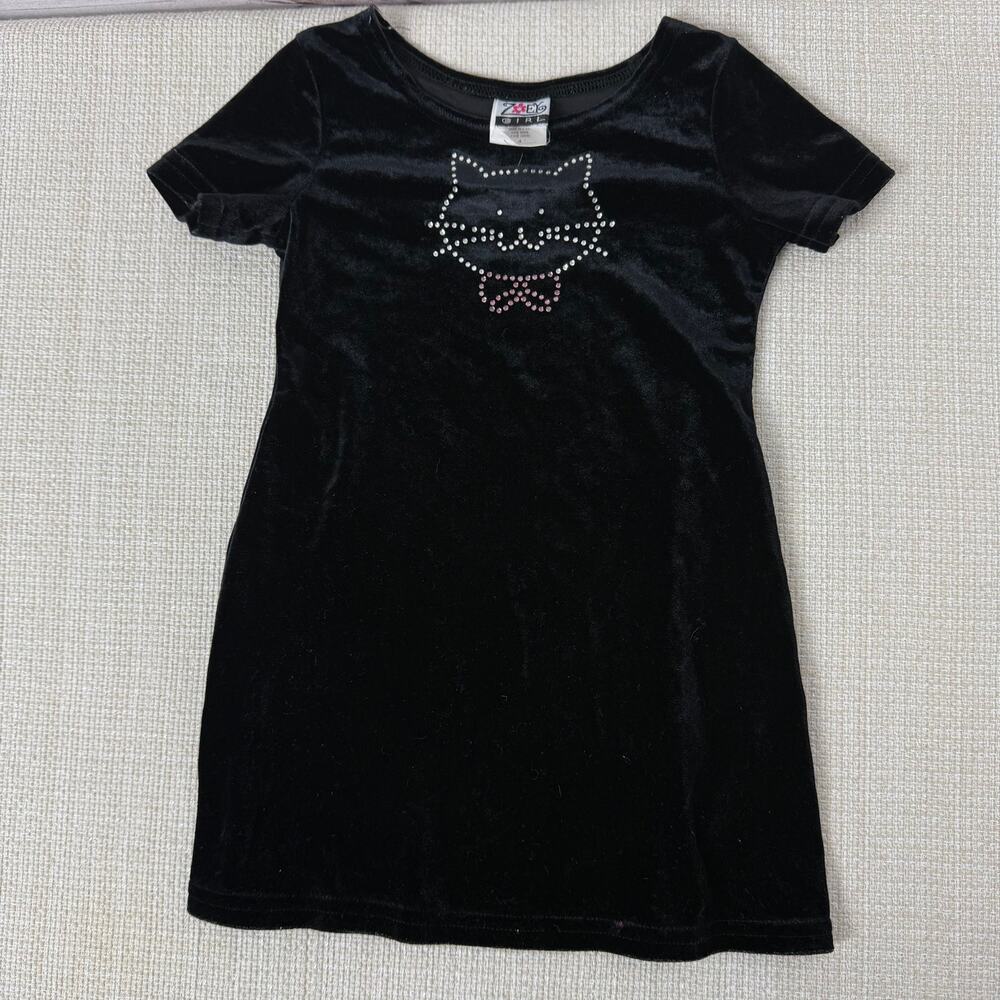 Black Cat Velvet Rhinestone Short Sleeve Dress Girls Size 4 Zoey‎ Girl
